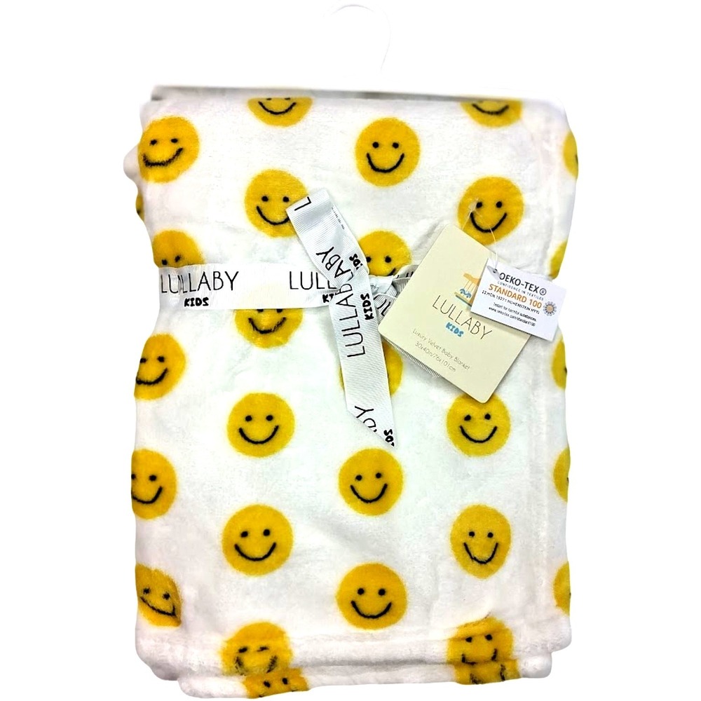 Lullaby Kids Baby‎ Smiley Face Blanket Soft White Fleece Smile Unisex Lovey NWT